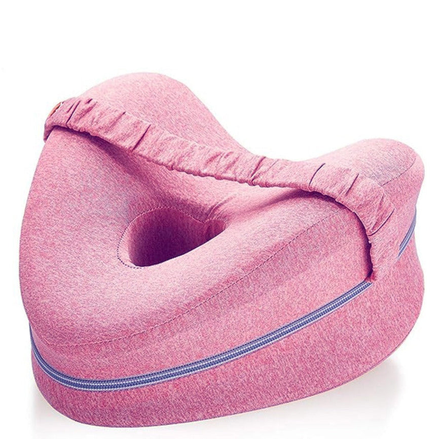 Pink inflatable travel pillow on a white background